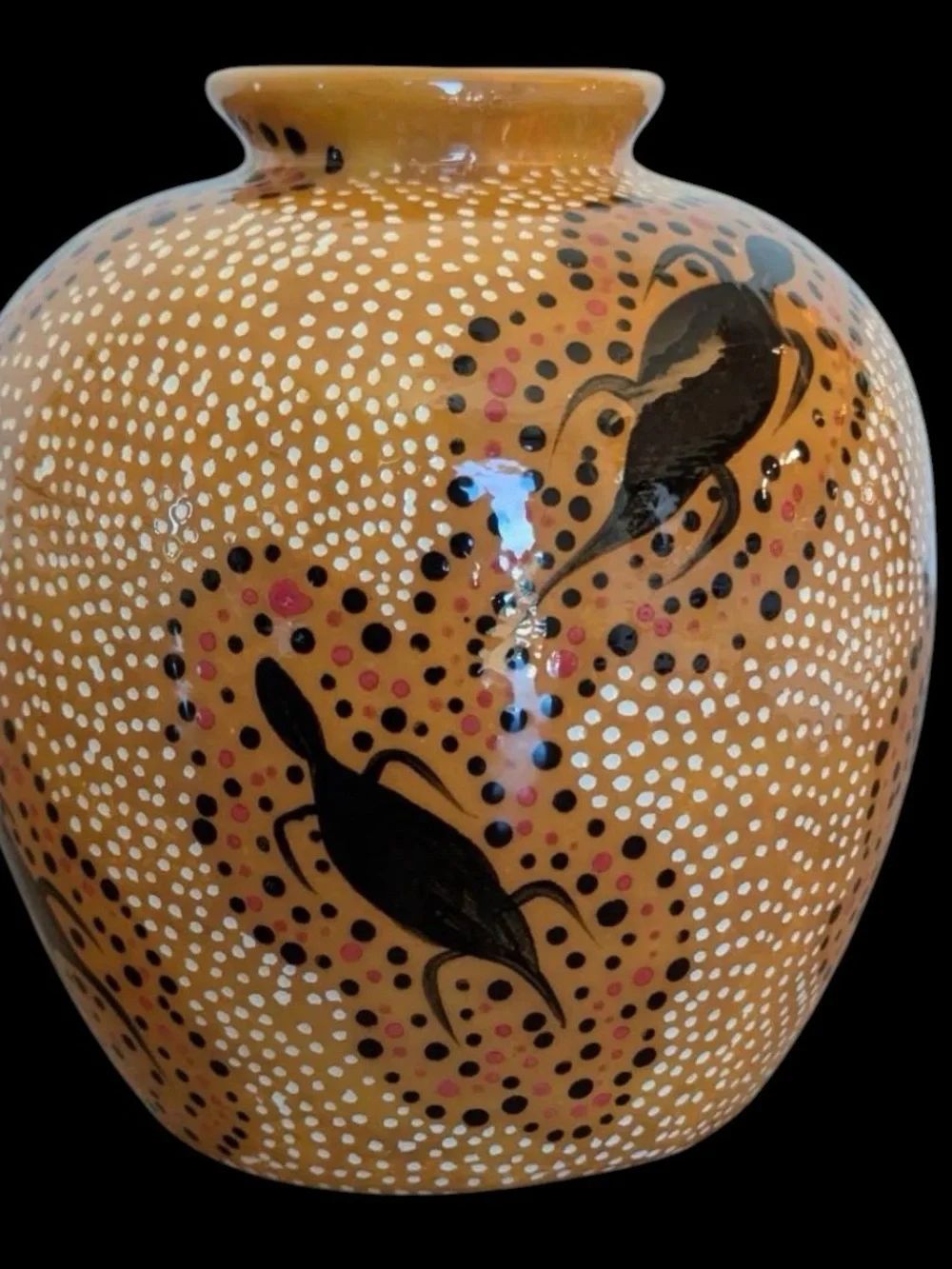 Vintage 2004 Australian Aboriginal Art Pottery Vase - Durahrwa Shed Designs